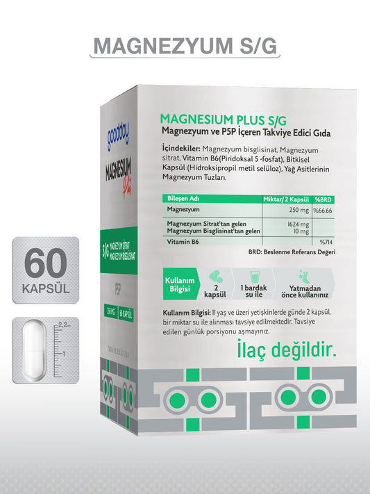 MAGNESIUM PLUS S/G (BİSGLİSİNAT SİTRAT & P5P)60 KAPSÜL