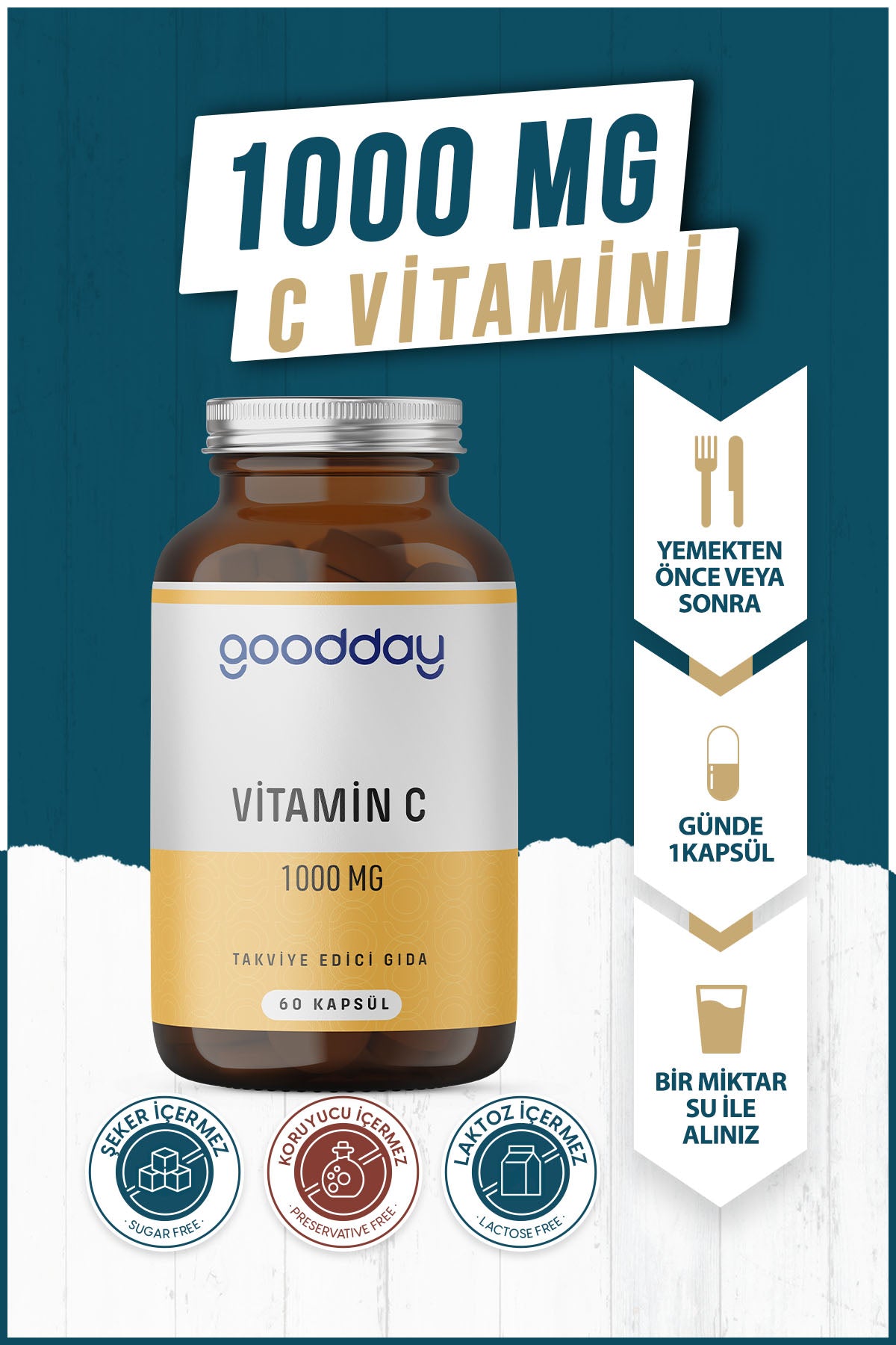 GOODDAY VİTAMİN C 1000 MG 60 KAPSÜL BİTKİSEL BESİN DESTEĞİ