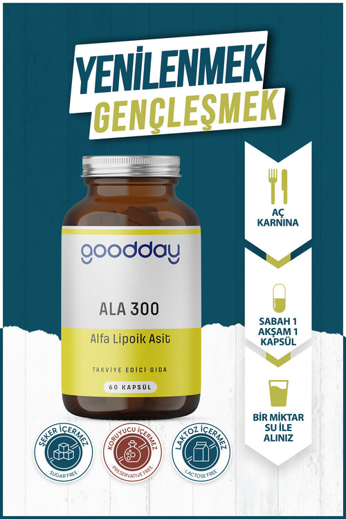 GOODDAY ALFA LİPOİK ASİT (ALA300)  60 KAPSUL TAKVİYE EDİCİ GIDA