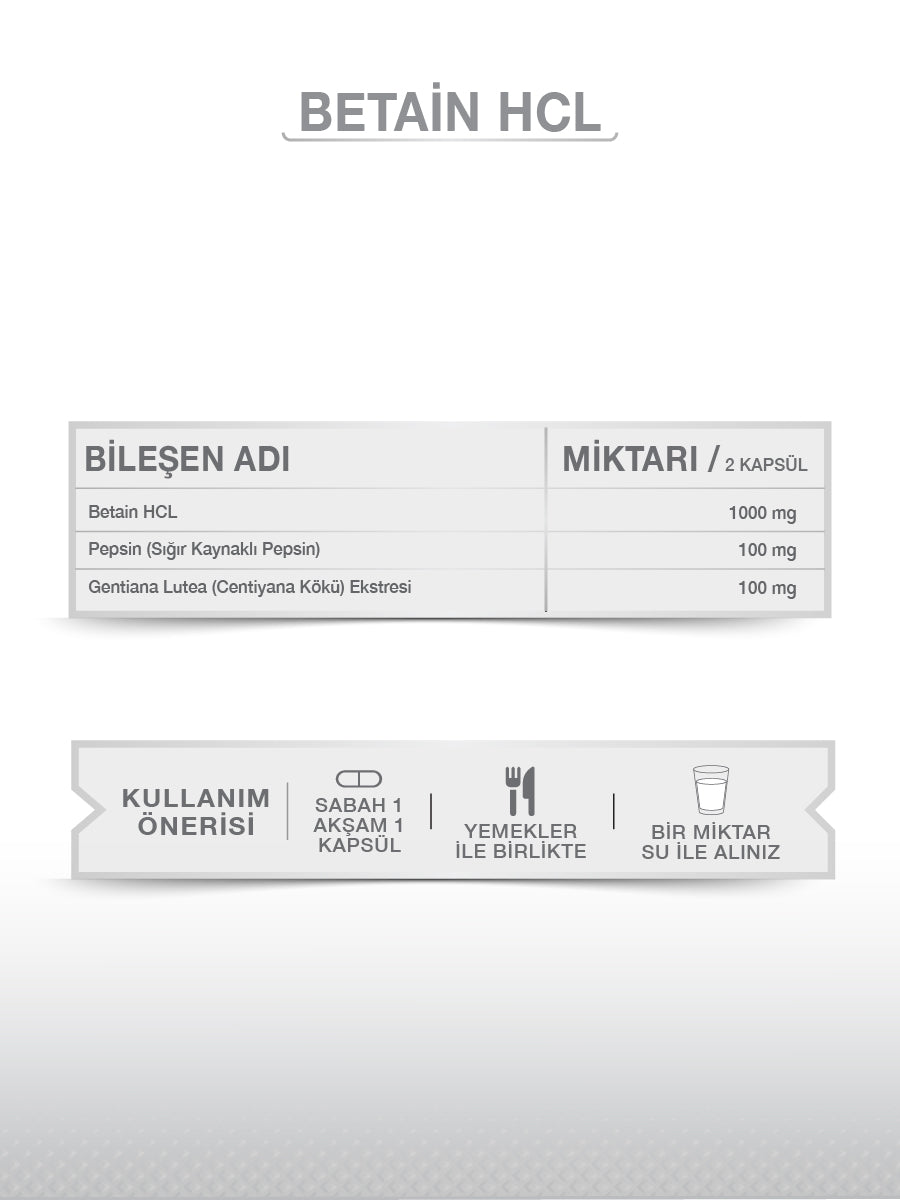 BETAİN HCL+ PEPSİN 60 KAPSÜL