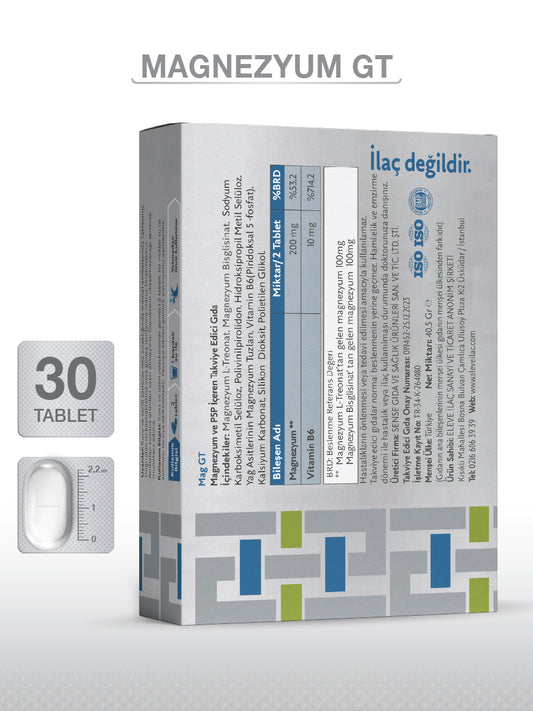 MAGNESIUM PLUS MAG GT (Mg BİSGLİSİNAT - L-TREONAT) & P5P 30 TABLET
