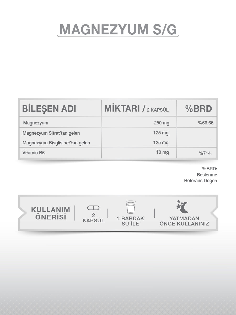 MAGNESIUM PLUS  S/G (BİSGLİSİNAT SİTRAT & P5P) 30 KAPSÜL