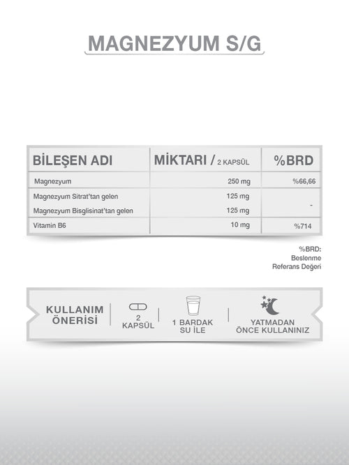 MAGNESIUM PLUS  S/G (BİSGLİSİNAT SİTRAT & P5P) 30 KAPSÜL