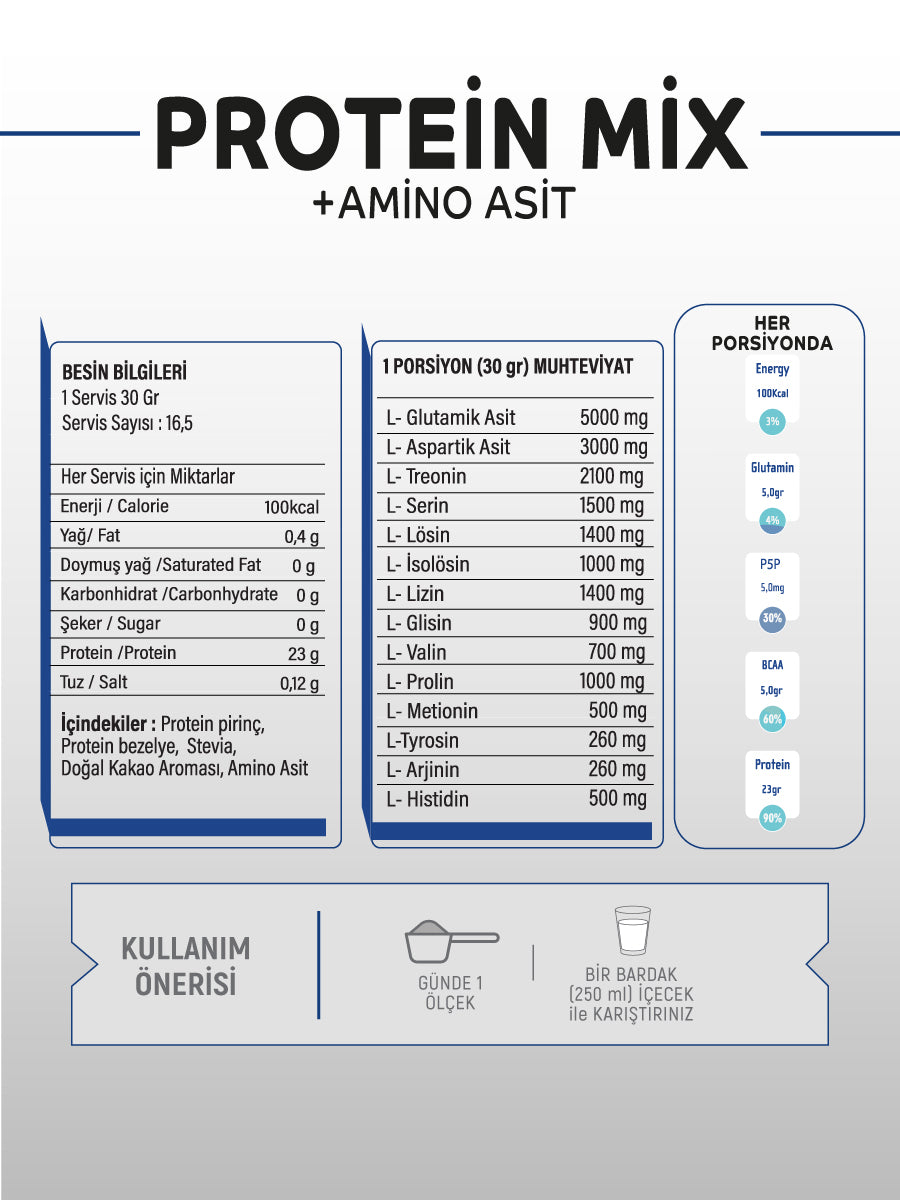 PROTEİN MİX+ AMİNO ASİT 500GR SPORCU BESİNİ